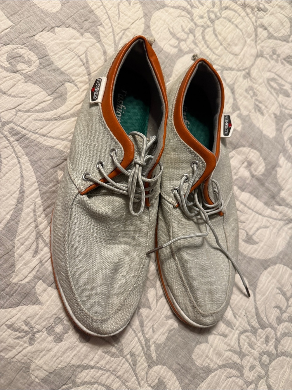 Florsheim Light Gray Canvas Oxfords with Brown Trim